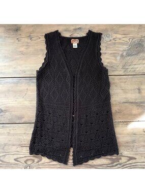 VTG  Mudd Crocket Sweater Vest Womens L  Black 90s Boho Festival